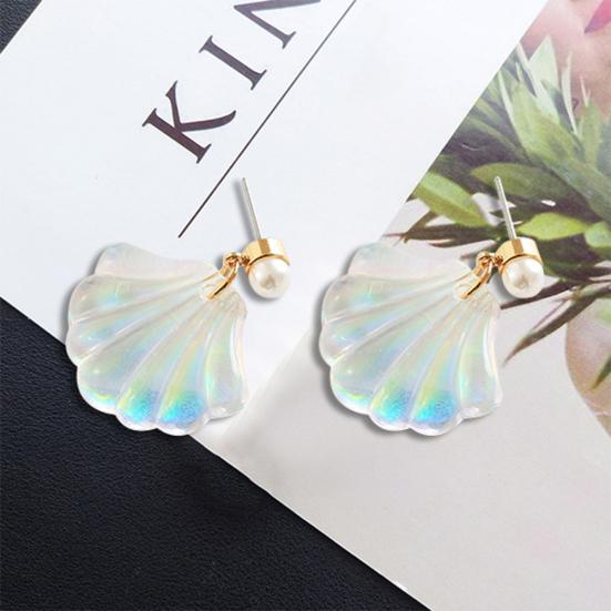 Bunte Harz-Meerjungfrau-Regenbogen-Imitat-Perlen-Muschel-Frauen-Ohrstecker-Geschenk