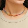 Luxury Women's Rainbow Colorful Heart-Shaped Cubic Zirconia Geometric Link Chain Choker Necklace