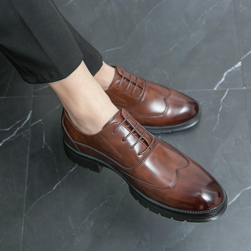 Fashion Men's Fashion Vintage Casual Derby Shoes Men Leather Shoes Evening Dress Wedding Party Shoes Mens Business Office Oxfords Flats