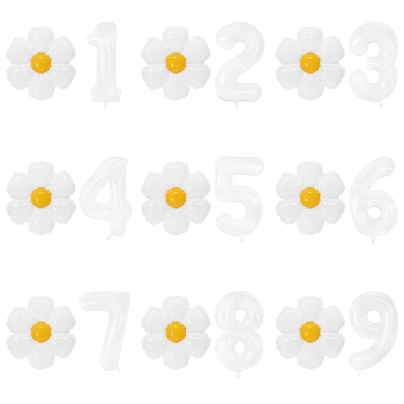 White Daisy Flower Foil Balloons with 32inch 0-9 Number Balloon Kids Birthday Party Decorations Baby Shower Air Globos INS Hot