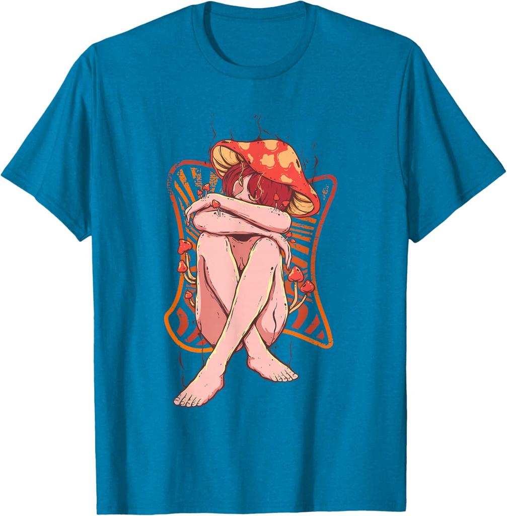 Mushroom Lady Cottagecore Shroom Foraging Graphic Tee Soft Cotton Casual Trip T-Shirt