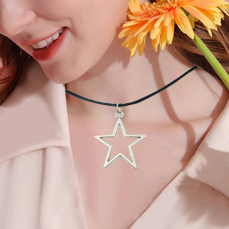 Y2K Star Pendant Necklace Wax Chain Choker Necklace for Men Women Fashionable Hollow Star Pendant Necklace Jewelry Gift