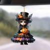 Halloween Witch Car Pendant Pumpkin Lanterns Bat Elements Rearview Mirror Ornament Gothic Tabletop Hanging Accessories
