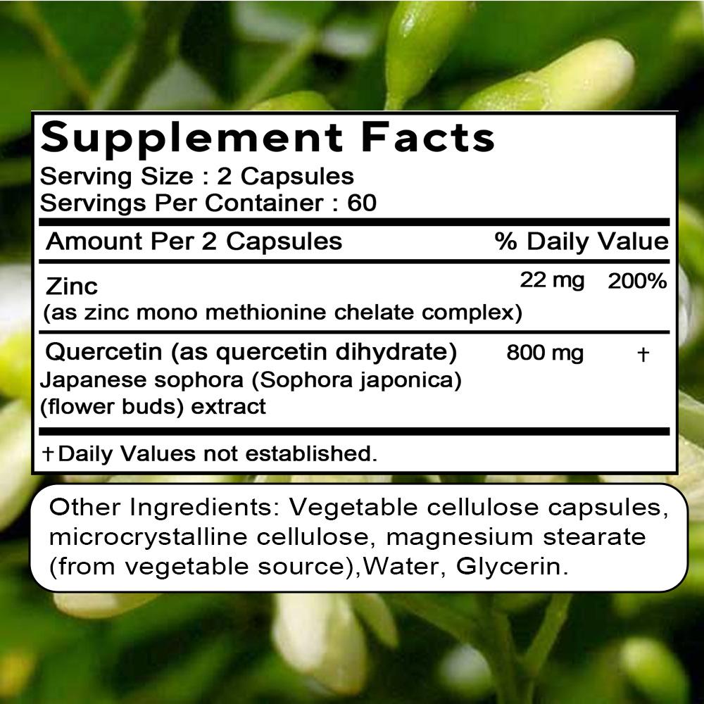 Zinc Quercetin, a Vegetarian Antioxidant, Is Beneficial for Skin Health. 120 Capsules.