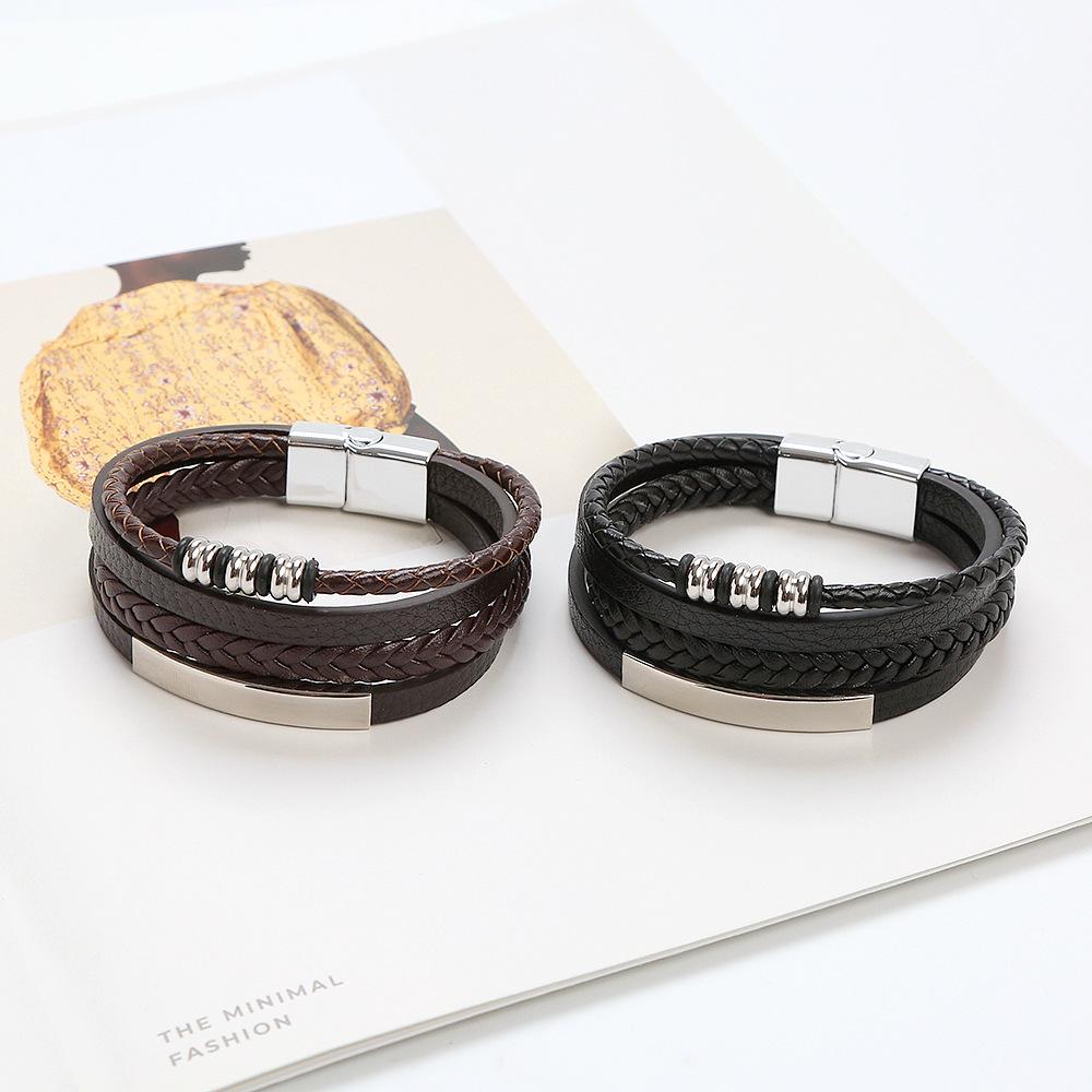 Men's Magnetic Buckle Multi-Layer Leather Bracelet: Simple Handmade European & American Fashion