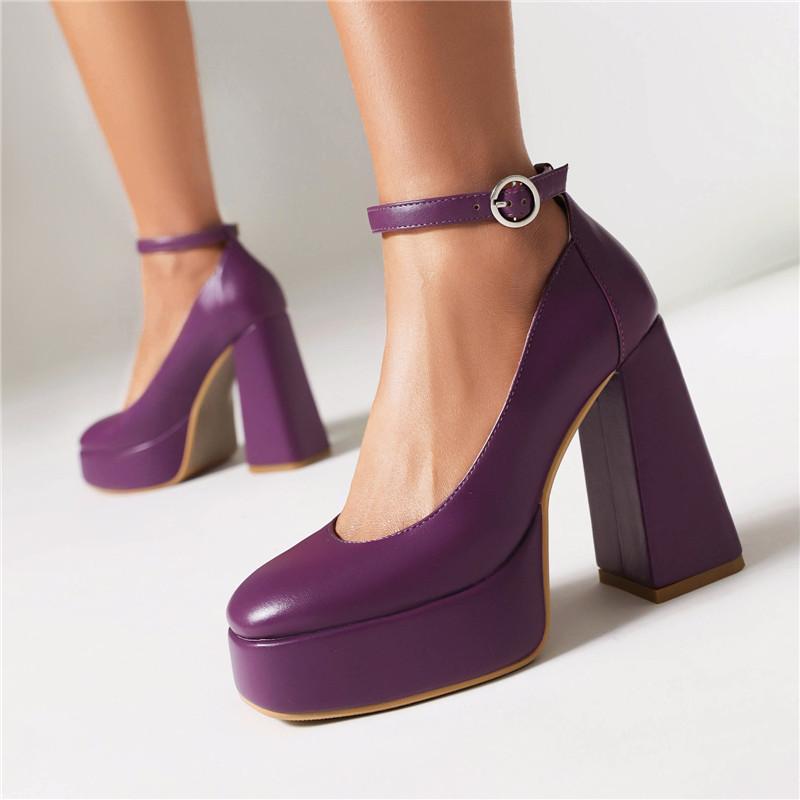 Women's High-heeled Single Shoes Waterproof Table Thick-heeled Four-season Shoes Large Size Simple Large Size Low-top Shoes