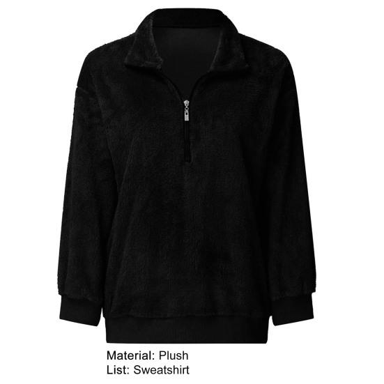 Sweatshirt Coat Long Sleeve Windproof Plush Trendy Turtleneck Zipper Neck Women Fluffy for Home