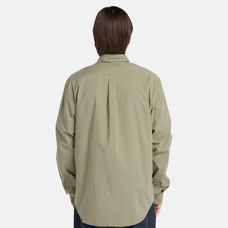 Timberland Solid Color Casual Business Commuting Crew Neck Long Sleeve Shirt Men Shirts Cassel-Green A2ANC-590