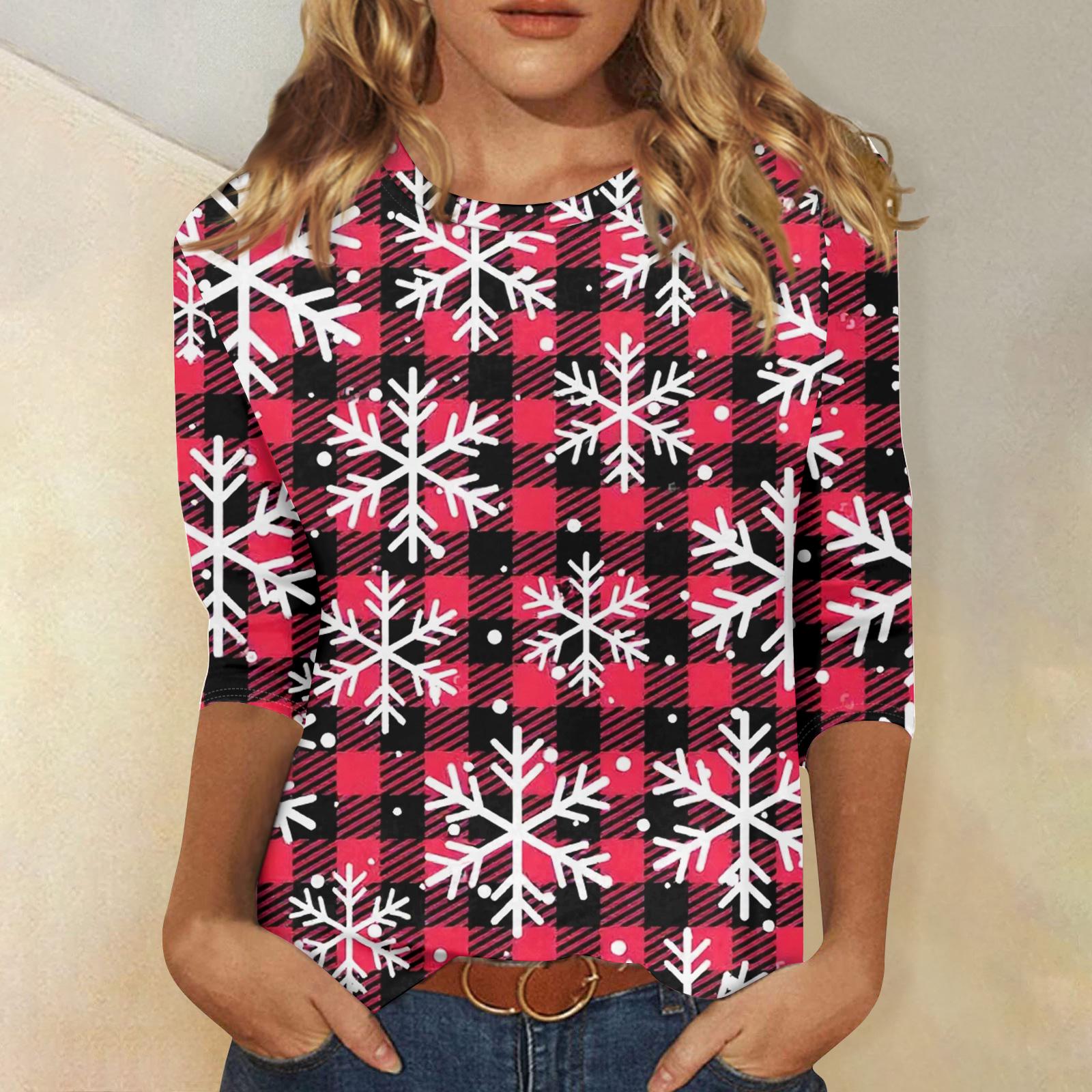 

Women s Casual Fashion Christmas Print Three-Quarter Sleeve Top XL