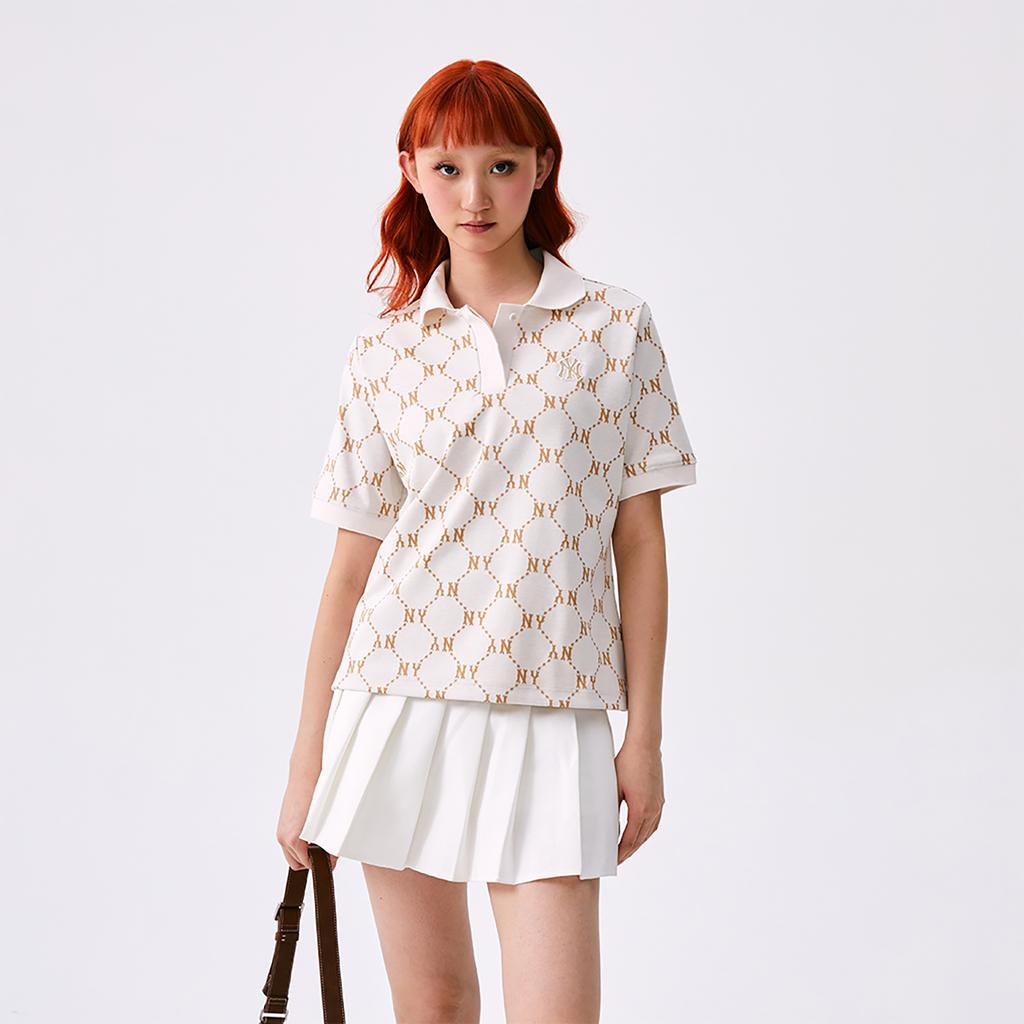 New MLB MONOGRAM Collection New York Yankees Polo Shirt Women's Ivory White 3FPQM0253-50IVS