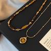 Retro Layered Tiger Eye Stone Pendant Necklaces for Girls Women Natural Stones Double-Layer Maillard Necklace Jewelry Gifts
