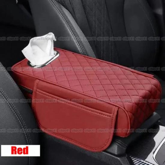 Car Armrest Cover Pad Center Console Box Red PU Leather Cushion Mat  Accessories