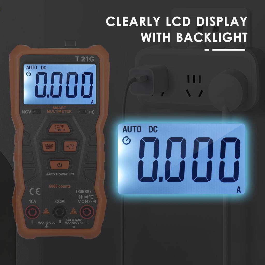 NJTY T21G Mini Smart Multimeter 6000 Counts True RMS Universal Meter Pocket Size Compact 2 inch LCD Digital Multi Meter