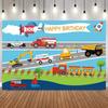 Vibrant Vehicle Themed Photo Backdrop Colorful TransportationCar Racing Element Photography Background Kids Birthday Party Decor6
