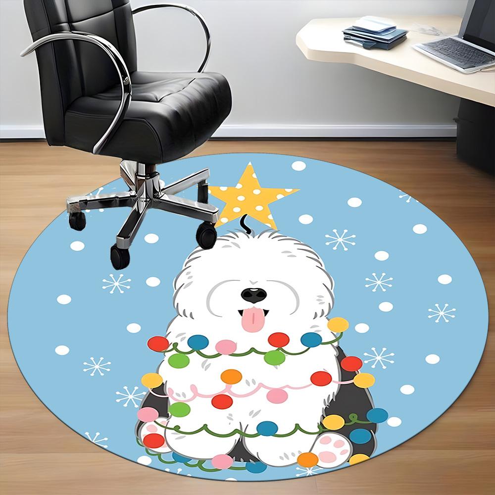 1pc Christmas Dog Office Round Area Rug, Indoor Mat Suitable For Office, Under Office Chairs Bedroom Living Room Home Decor, Room Deco200