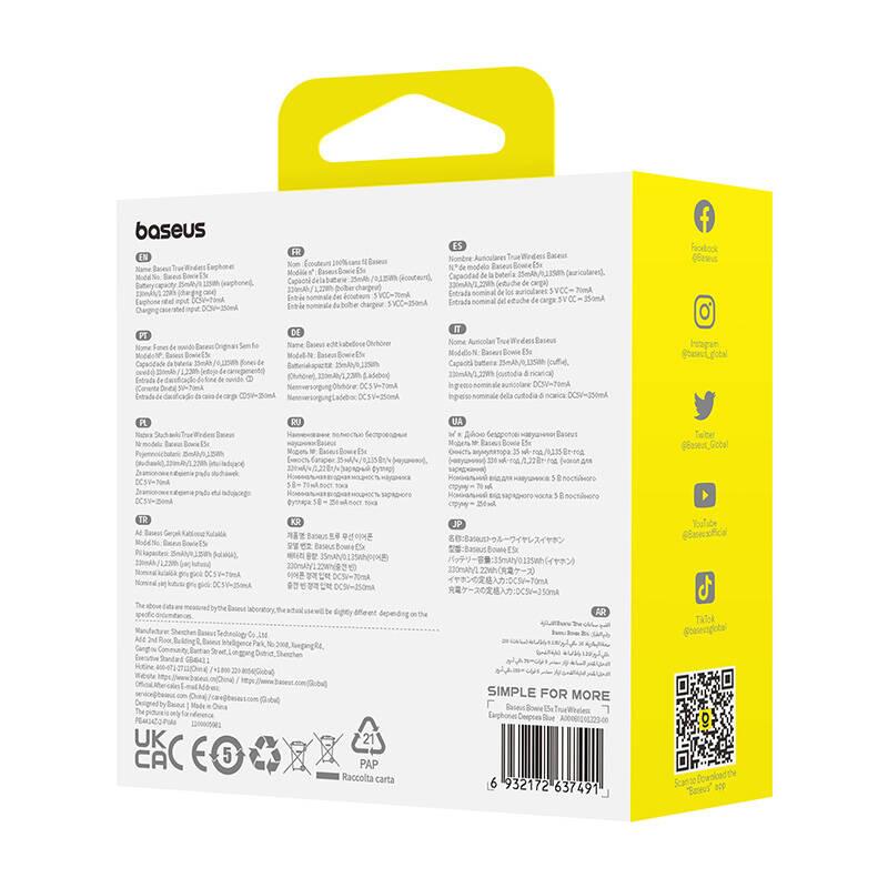 Słuchawki Tws Baseus Bowie E5X (Niebieski)