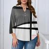Women's Plus Size Fashionable Casual Loose Fit Three Quarter Sleeve Elegant Button Up V Neck Top
