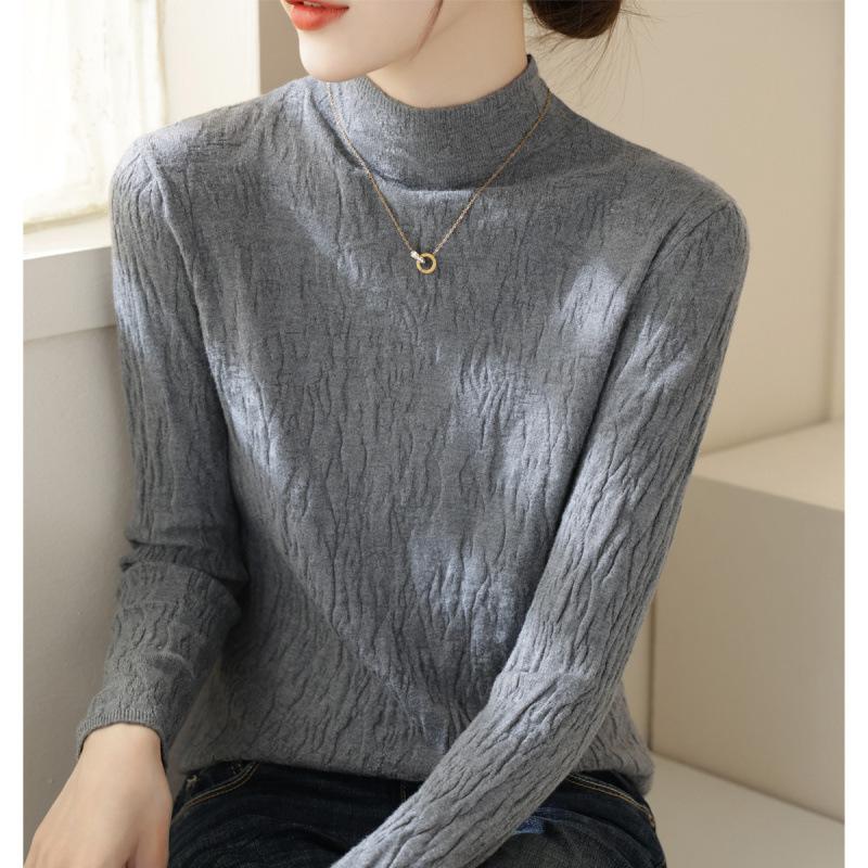

No necklace, semi-turtleneck texture, slim-fitting knitted bottoming shirt inside, women s new autumn and winter good-looking sweater One Size серый