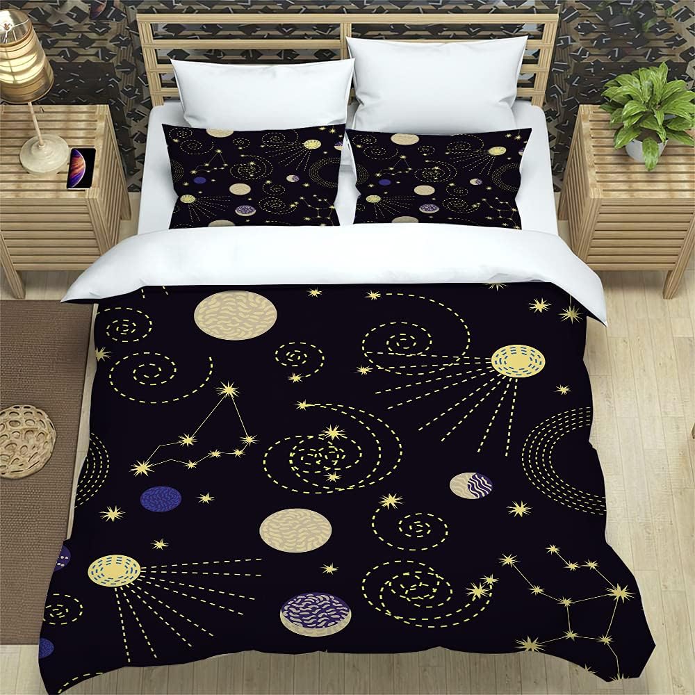 Universe Planets Decor Duvet Cover, Outer Space Theme Comforter Cover Teens Kids Starry Sky Series Quilt Cover Soft Bed Cover