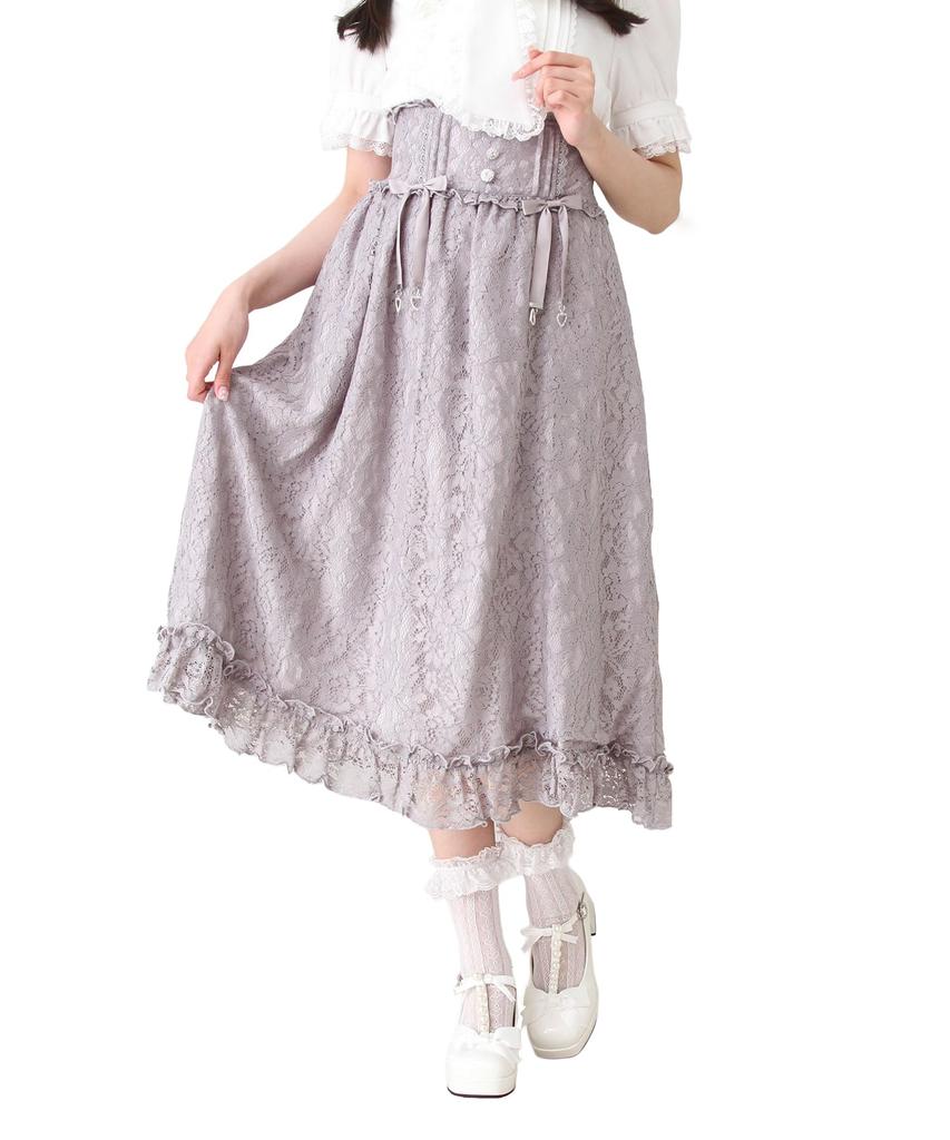 Choose your favorite lace frill ribbon skirt, long, lavender gray, size 3L, mass-produced, landmine style, sickly cute, Yumetenbo