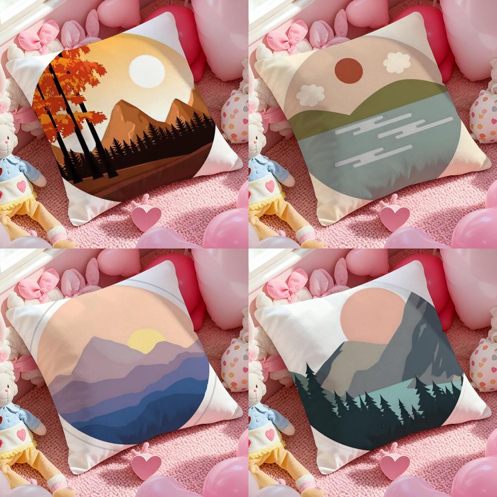 Classic Sunrise Cartoon Cushion Cover Antidustmite Pillowcase Invisible Zipper Silky Short Plush Sofa Cushion Cover