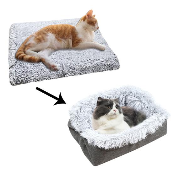 2 In 1 Foldable Plush Cat Kitten House Puppy Sleeping Bed Warm Cushion Carpet