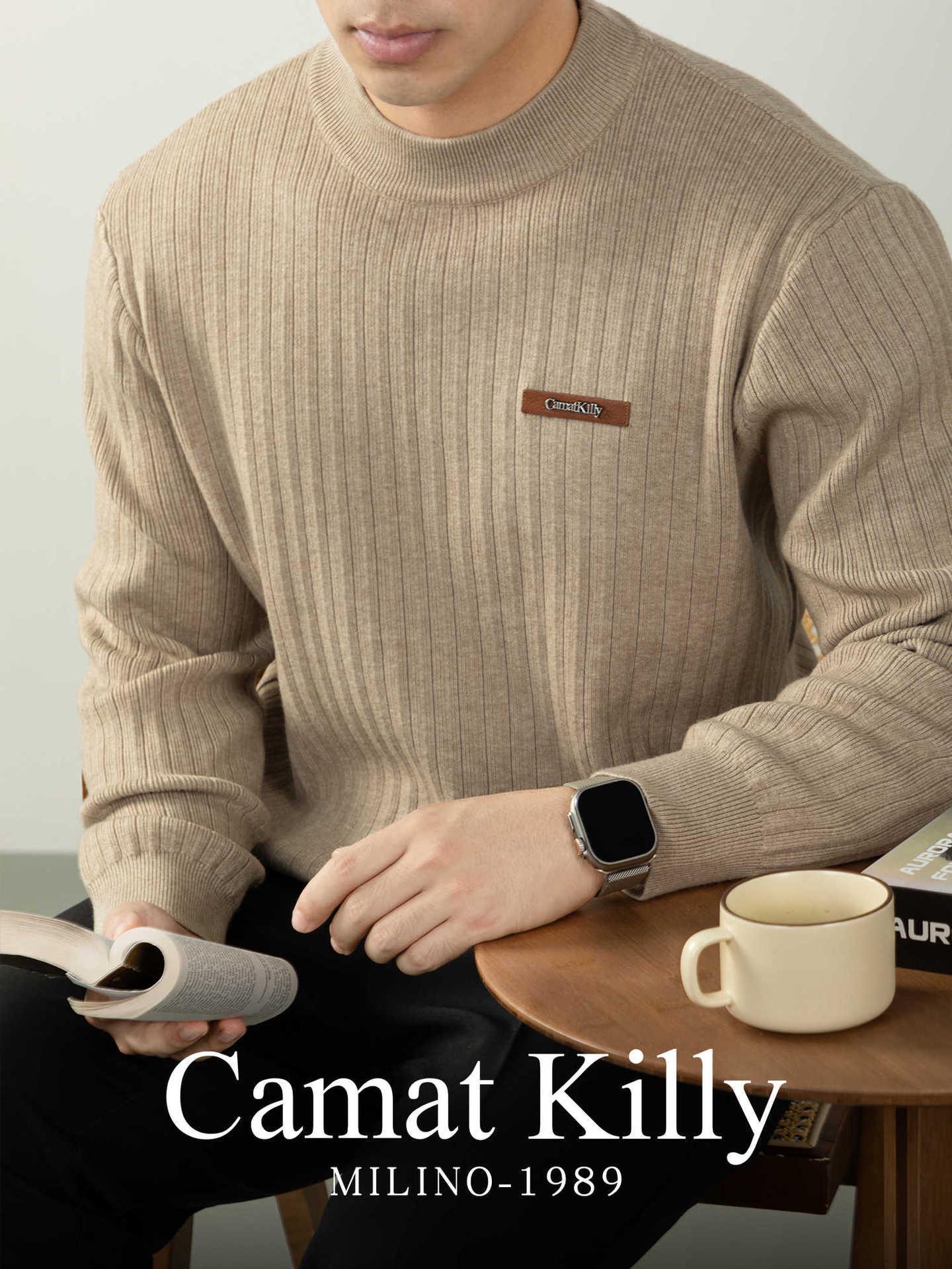 

Men s Urban Autumn/Winter Lyocell Wool Jacquard Knit Top with Vertical Stripes L хакі