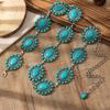 Boho Ethnic Metal Waist Chain Women Turquoise Floral Inlay Belt Winter Fashion Accessory