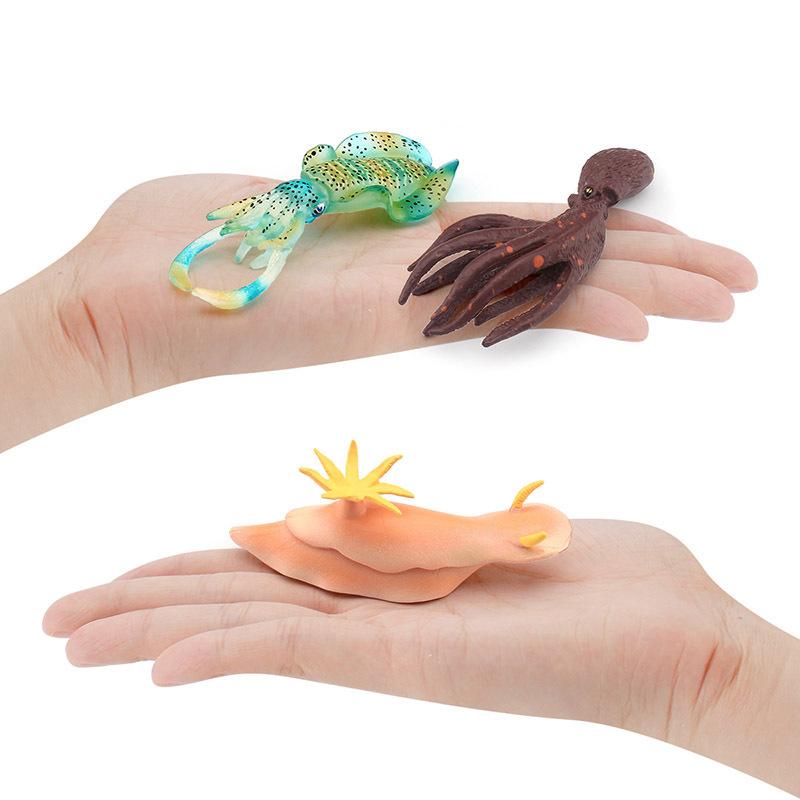 Simulation Of 3 Solid Marine Animal Models Sea Rabbit Squid Green Spotted Squid Static Model Toys