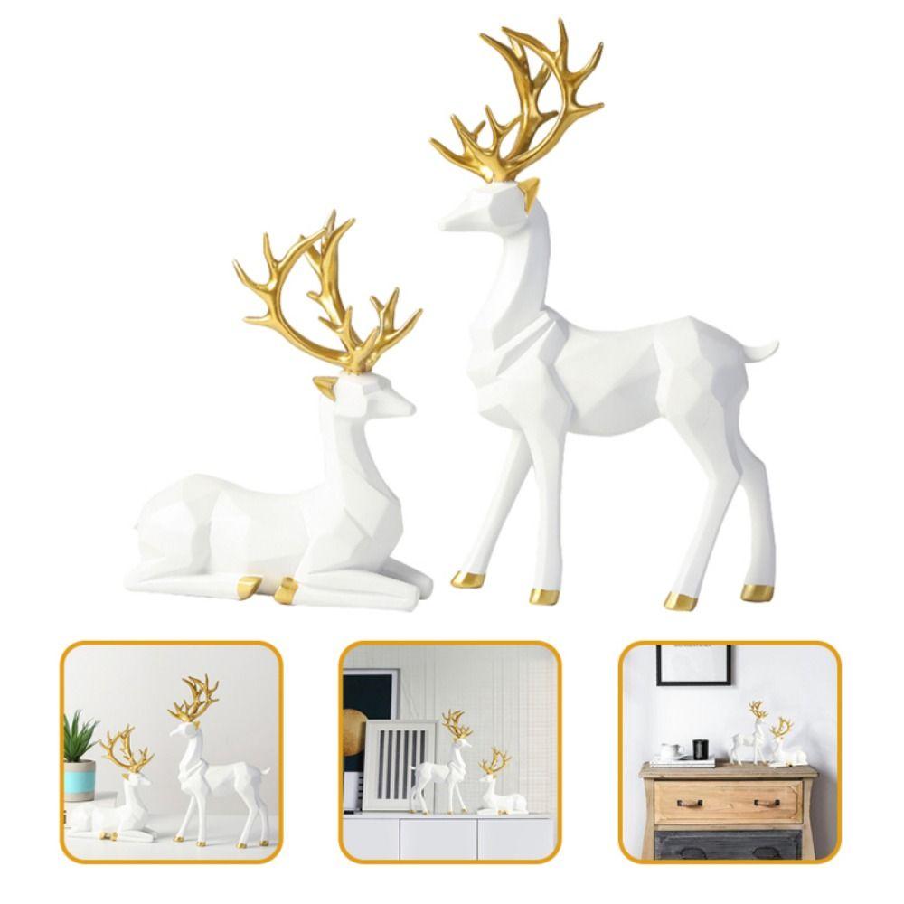 2Pcs Creative Deer Desktop Ornament Sitting/Standing Position Cute Christmas Deer Statue Exquisite Modern
