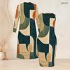 Women Plus Size Two Piece Set Abstract Printed Long Sleeve Open Front Cardigan Sleeveless Bodycon Dress