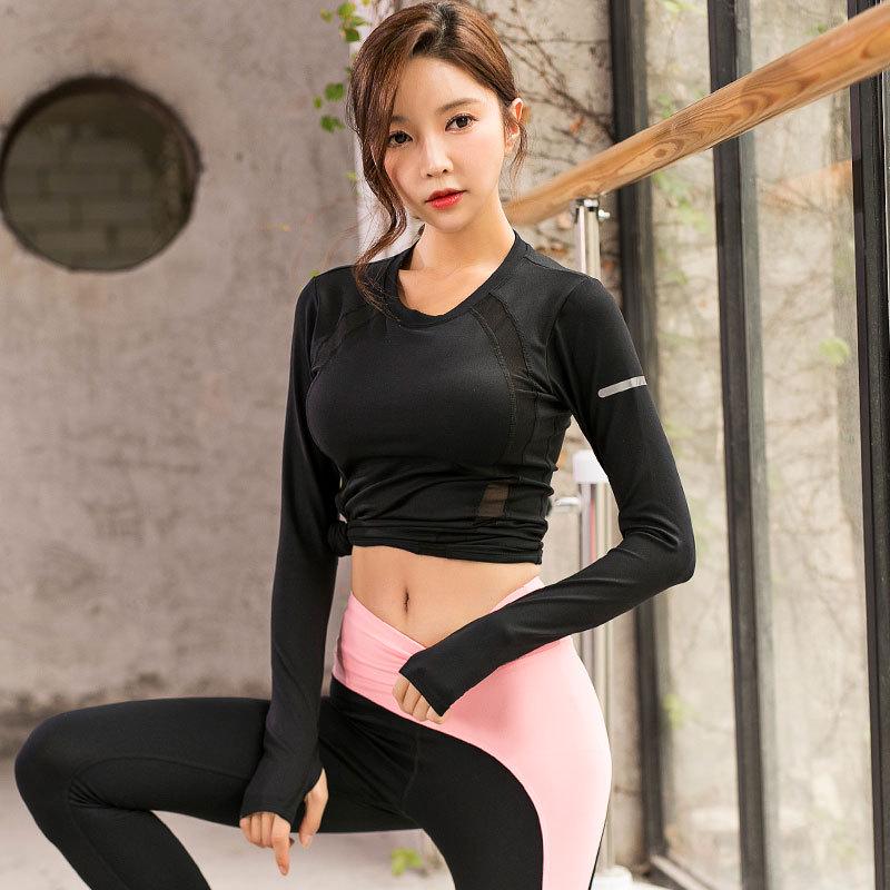 

Женский осенне-зимний костюм для йоги с длинным рукавом и нагрудными вкладышами - Приталенный, Плотный стиль для спортзала и бега XL