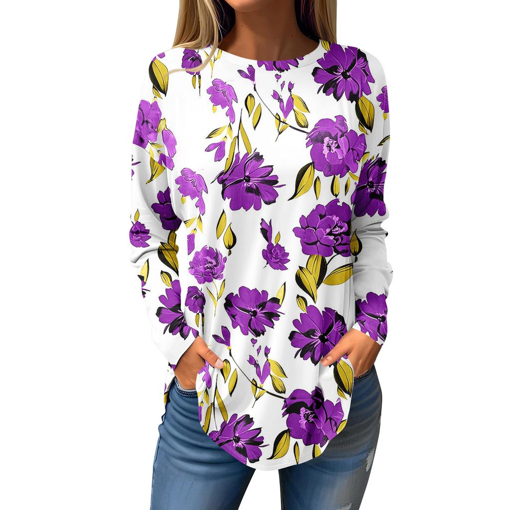 Tee Shirts For Women Fall Casual Long Sleeve Shirts Sweatshirt Christmas Printing Top Pullover