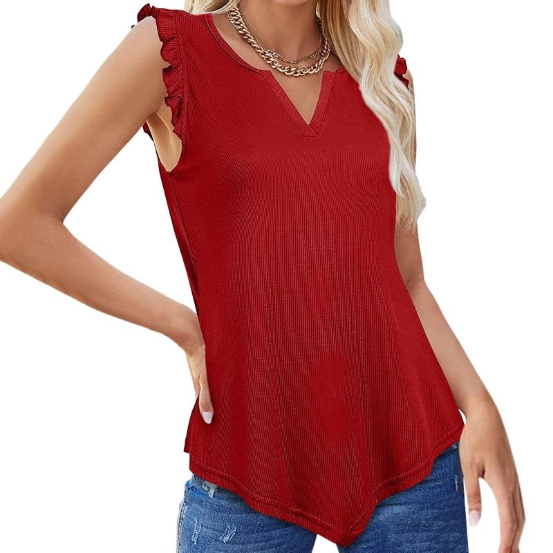 

Blusas 2023 Летняя майка Модная Женская одежда Свободная сексуальная женская блузка с V-образным вырезом Сплошной топ Женская блузка Сплошная безрукавка Camis 25791 XXXL красный