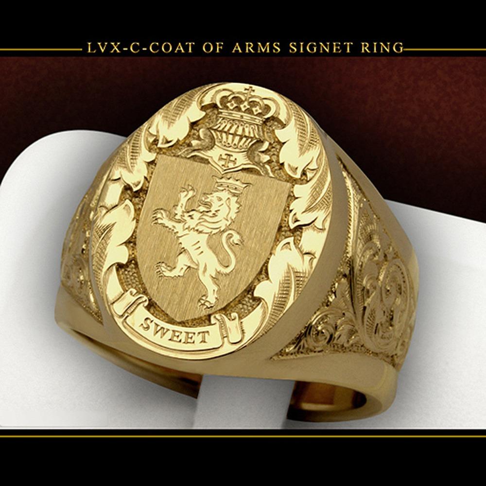 Royal Shield Ring with Lion Crown 18k Gold Plated Men Jewelry Vintage Design