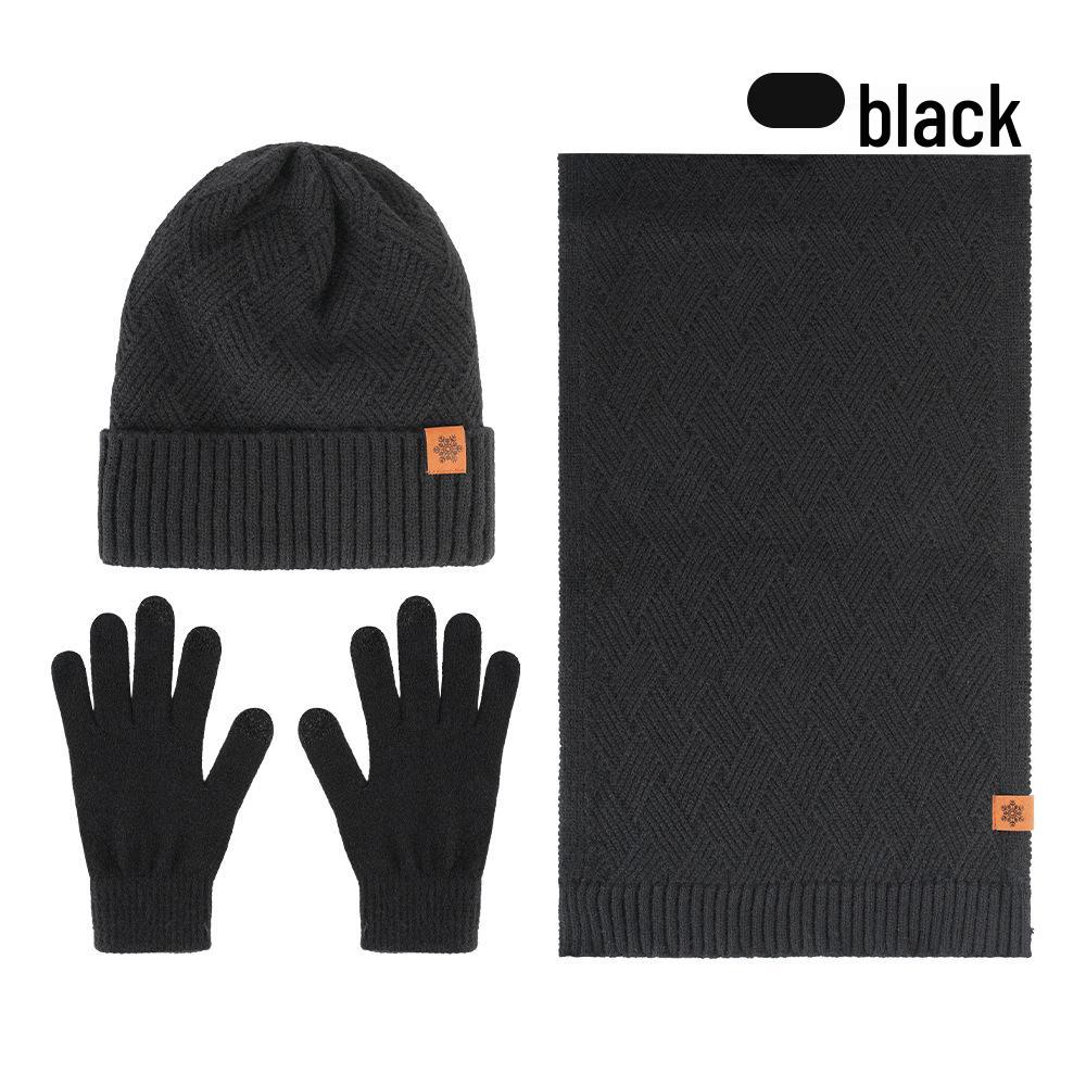 Men's Winter Plus Velvet Knitted Hat, Scarf & Gloves Set - Thick, Cold-Proof for Outdoor Cycling.