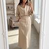 Elegantes Damen-Leinen-Set 2-teilig Bescheidenes Oversized-Hemd mit Knöpfen + Maxirock mit hoher Taille Lässiges schickes Co-ord-Outfit für den Frühling