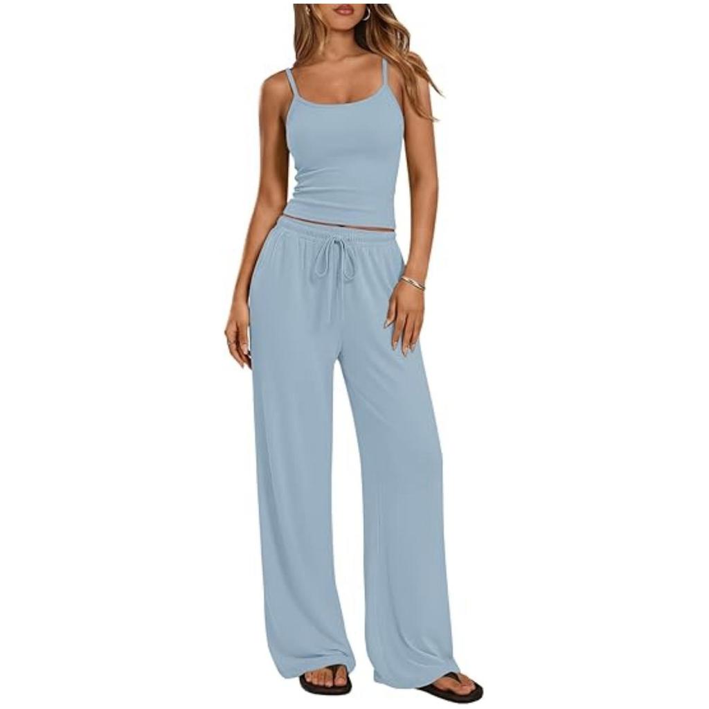 2026 Women's Casual Set: Solid Color Camisole & Wide-Leg Pants 2-Piece Outfit