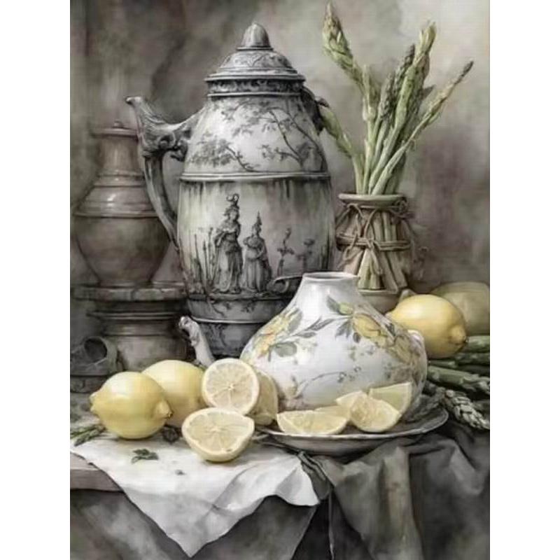 Diy Diamond Painting New Collection Vintage Guava Fig Fruit Still Life Vase Full Rhinestone Embroidery Mosaic Picture Wall Decor