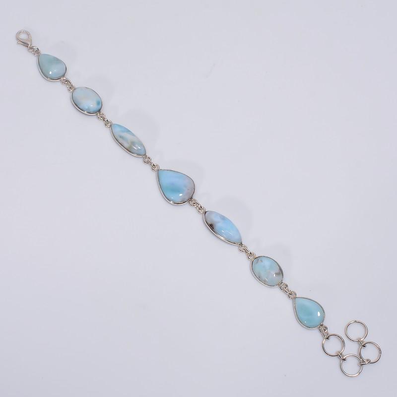 

Classic Top Grade Qualite 100% Natural Larimar Mix Shape Ethnic Style Handmade Jewelry 925 Steling Silver Plated Bracelet 7-9 WSJ-5196 7-9