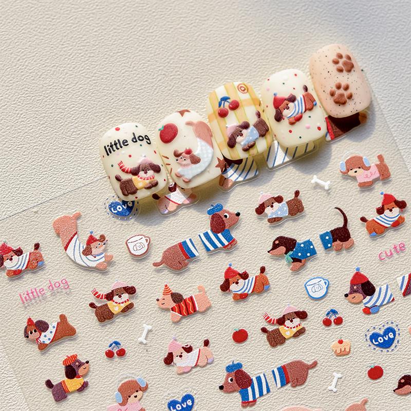 

Прекрасные самоклеящиеся наклейки для ногтей с изображением таксы, мультяшные наклейки для маникюра, креативные DIY украшения, наклейки для ногтей, подарки