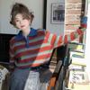 American Vintage Stripe Polo Neck Knit Sweater Women Spring and Autumn Long Sleeve Sweater Unique Short Sweater Pullover Femalep