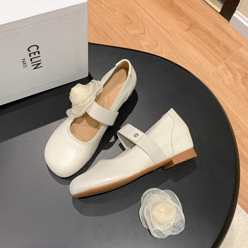 Inner heightening single shoes with detachable flower women's shoes summer versatile soft-soled ballet Mary Jane small leather shoes