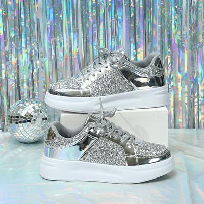 Platform Sequins Trend Fashion Board Shoes Heightening Casual Sports Shoes Breathable and Lightweight Outdoor Flat Shoes Couple Tide Shoes