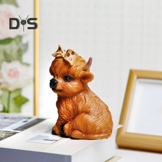 Highland Cow Ornament Resin Highland Cow Statue with Polka-Dot Bow Table Highland Cattle Sculpture for Home Farmhouse Tiered Tray Decor Cow Lovers