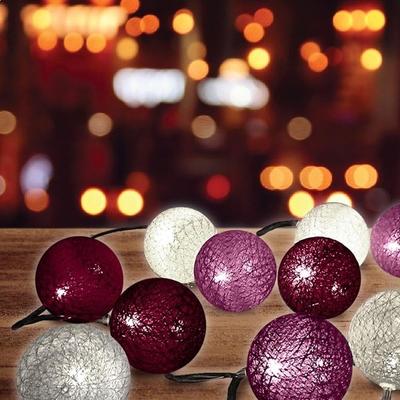 Batteriebetriebene hellviolett-weiße LED-Kugelgirlande