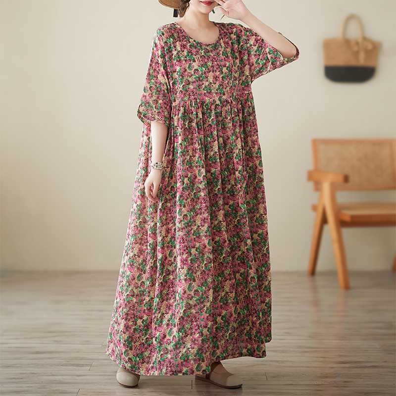 Round Neck Shoulder with Sleeves Large Swing Dress for Women