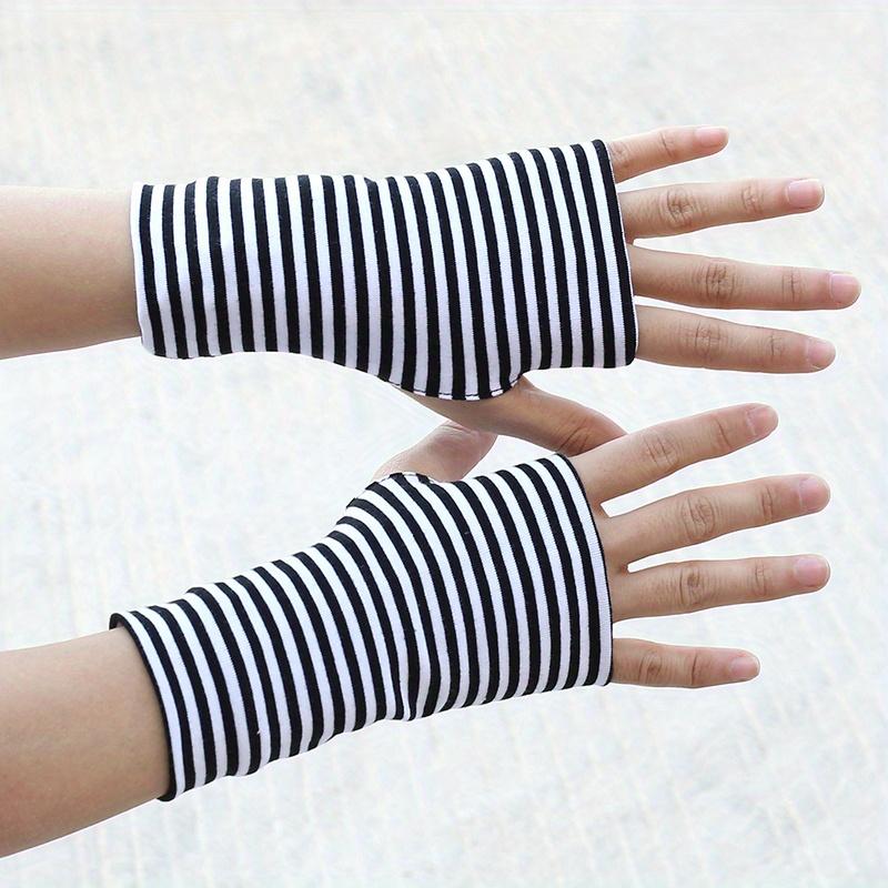 

1 Pair Unisex Lightweight Half Finger Gloves Striped, Stretchy and Breathable Polyester, Perfect for Outdoor Activities in Spring and Autumn Seasons