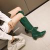 Women's high-heeled boots sexy European and American style crocodile pattern thick heel pointed large size medium boots