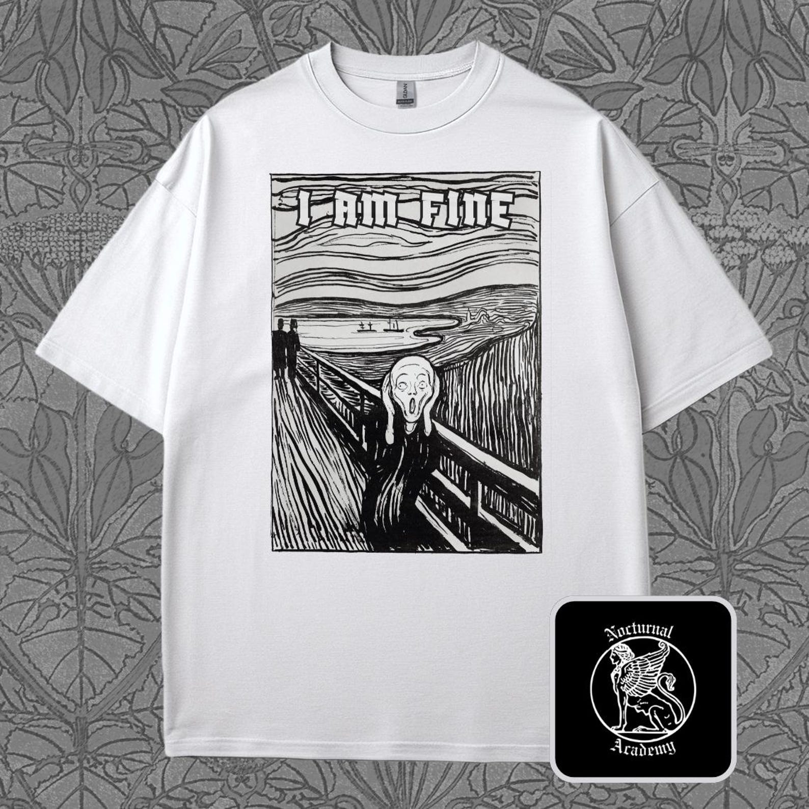 I m Fine T-Shirt: Edvard Munch, Classical Art Clothing, Scream Painting, Anxiety Tee S